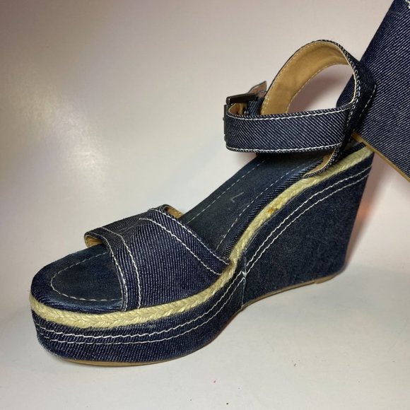 Blue Denim Jeans Platform Shoes Sandals size 7 - Picture 4 of 6
